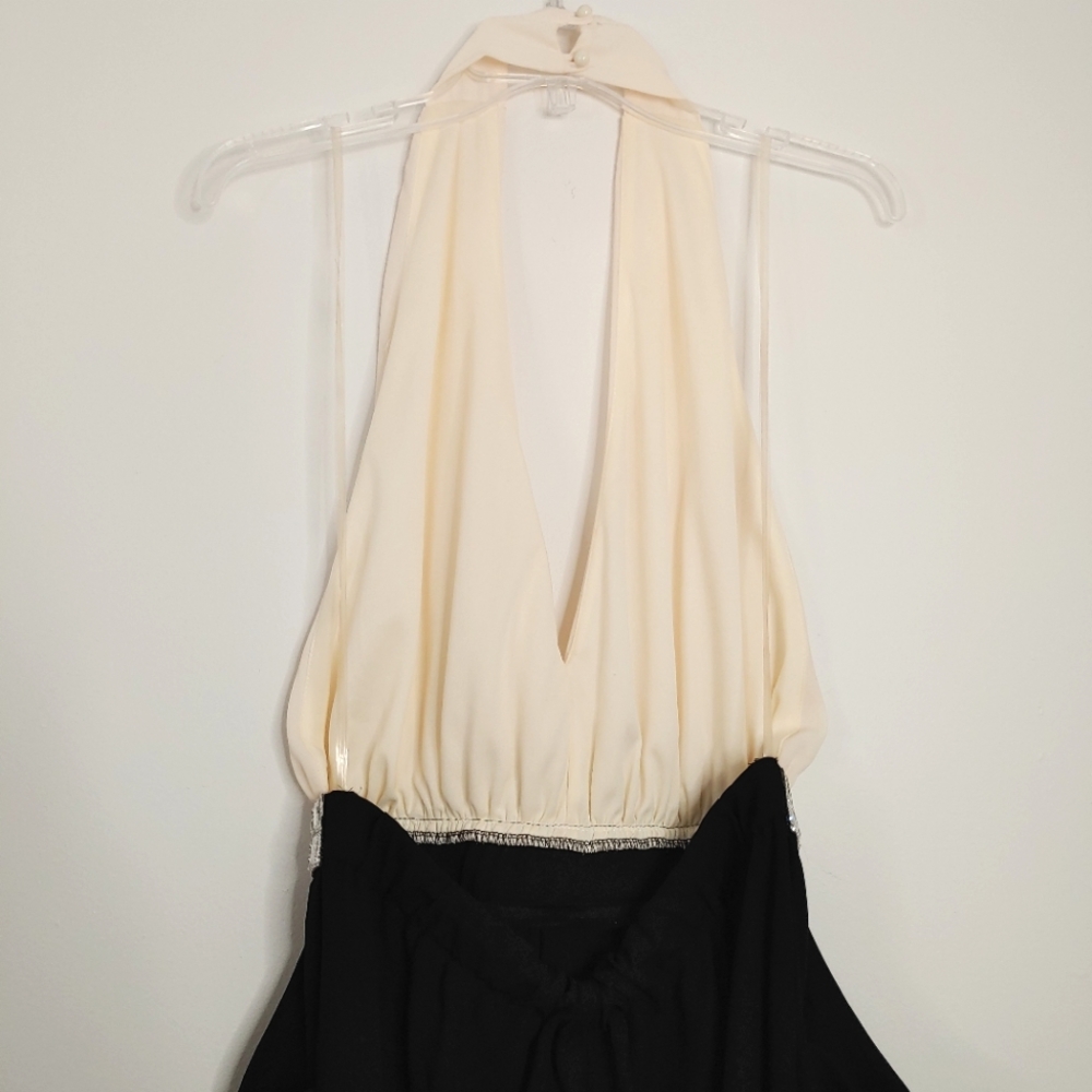 Line Up Y2k black & cream rhinestone halter jumpsuit. Size L - Picture 8 of 14